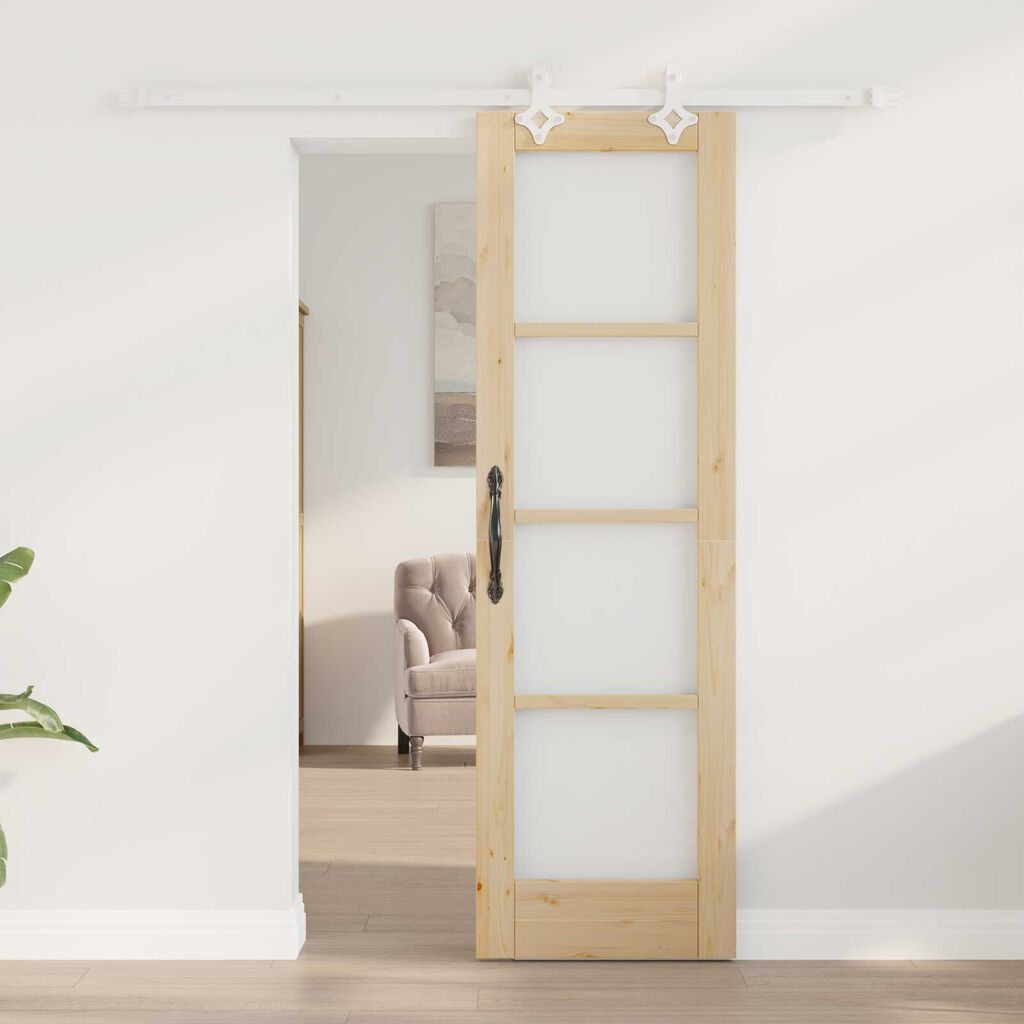 vidaXL Συρόμενη Πόρτα Καφέ 61 x 198.5 εκ. Ξύλο και μέταλλο