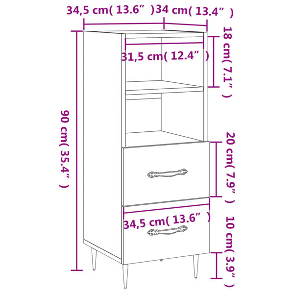vidaXL Ντουλάπι Γυαλιστερό Λευκό 34,5x34x90 εκ. Επεξεργασμένο Ξύλο