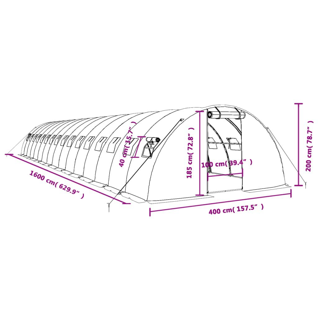 vidaXL Θερμοκήπιο Λευκό 64 μ² 16 x 4 x 2 μ. με Ατσάλινο Πλαίσιο