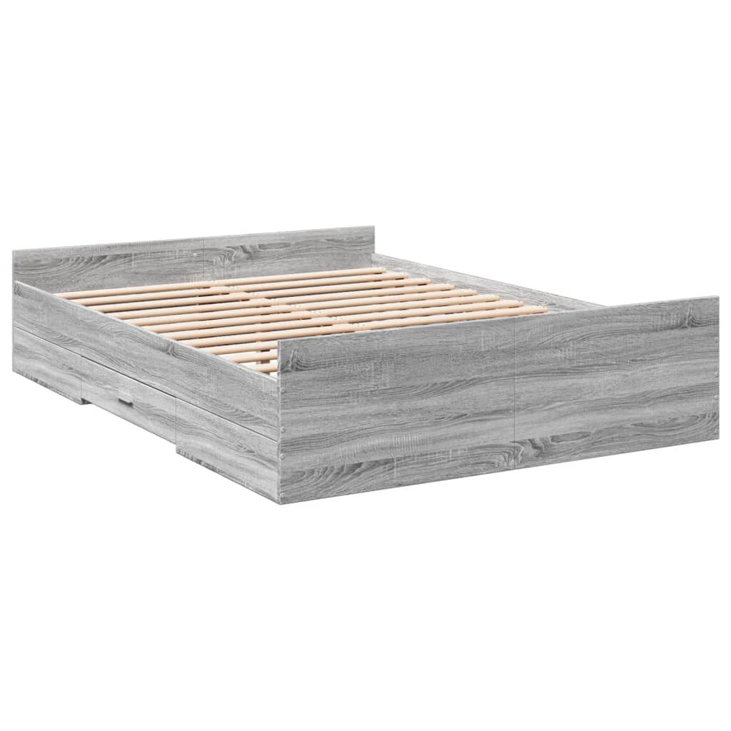 vidaXL Πλαίσιο Κρεβατιού με συρτάρια Γκρι sonoma 135x190εκ. Επεξ. Ξύλο