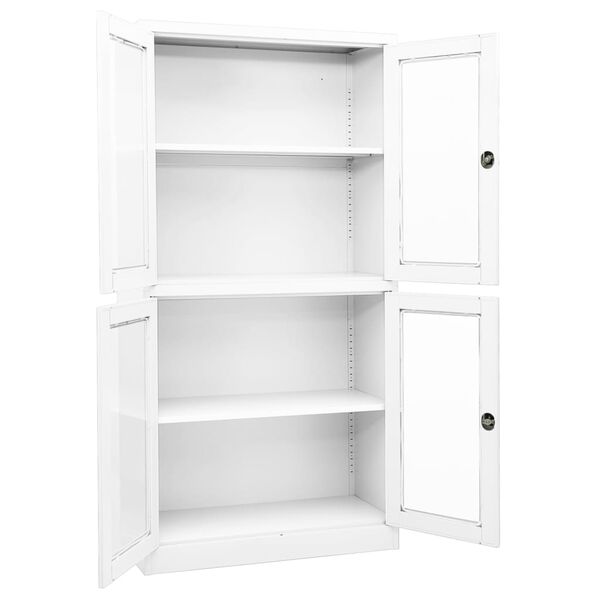 vidaXL Ντουλάπα Γραφείου Λευκή 90 x 40 x 180 εκ Ατσάλι / Ψημένο Γυαλί