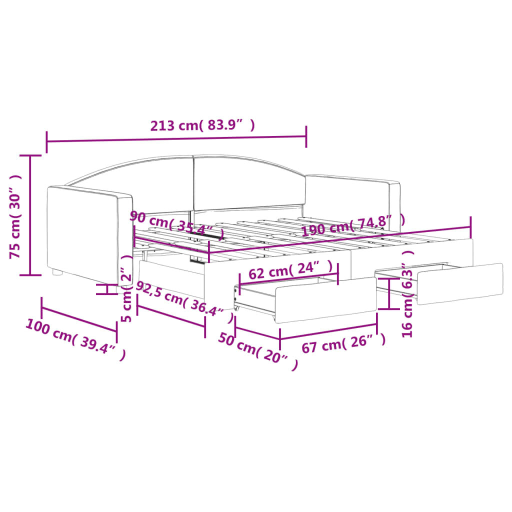 vidaXL Καναπές Κρεβάτι Συρόμενος Σκούρο Γκρι 90x190 εκ Ύφασμα Συρτάρια