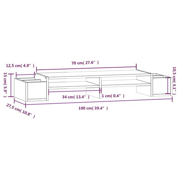 vidaXL Βάση Οθόνης Λευκή 100x27,5x15 εκ. από Μασίφ Ξύλο Πεύκου