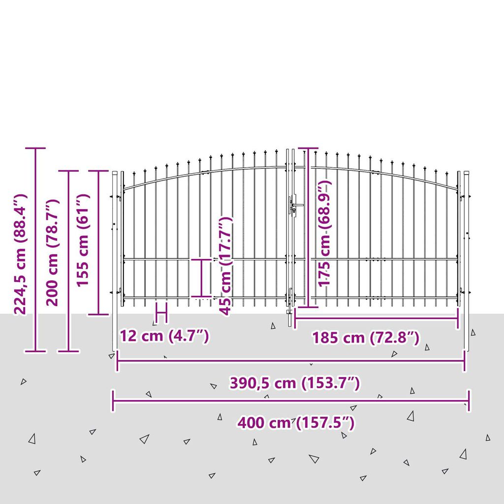 vidaXL Πύλη Κήπου με κλειδαριά Γκρι 175 x 400 εκ Ατσάλι