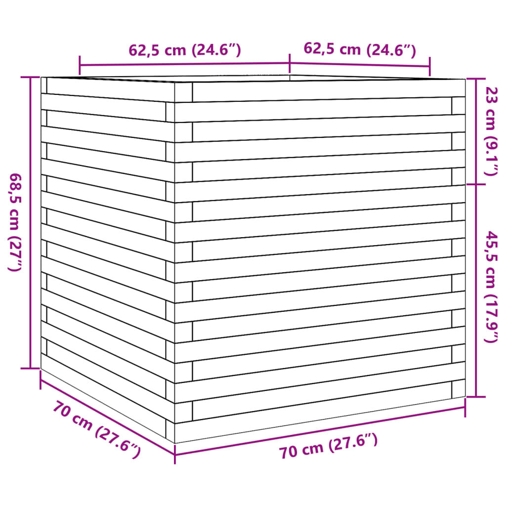 vidaXL Ζαρντινιέρα Κήπου 70x70x68,5 εκ. από Εμποτισμένο Ξύλο Πεύκου