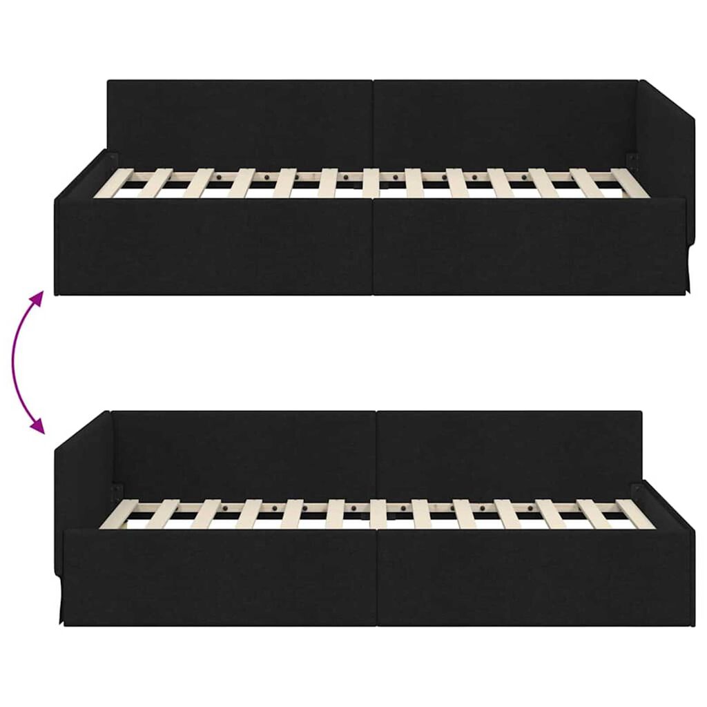 vidaXL Κρεβάτι Γωνίας Μαύρο 90 x 190 cm Ύφασμα και Έργο ξύλου