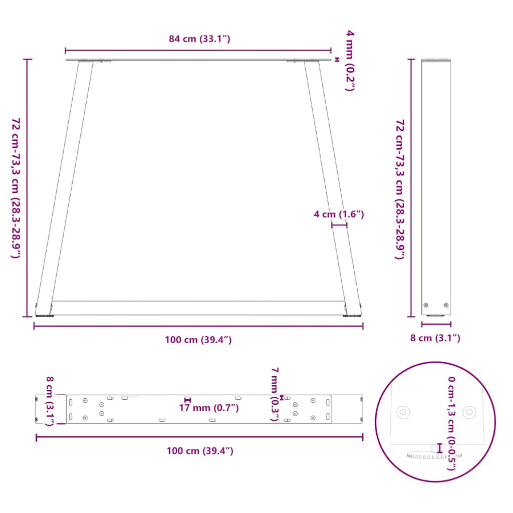 vidaXL Πόδια Τραπεζαρίας Σχήματος V 3 τεμ. Λευκά 100x (72-73,3) εκ. Ατσάλι