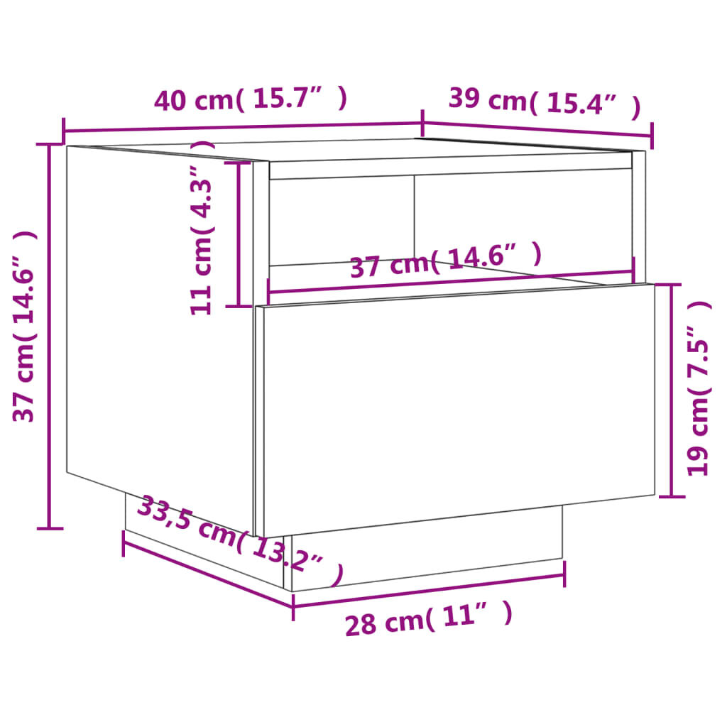 vidaXL Κομοδίνα με Φώτα LED 2 τεμ. Μαύρα 40 x 39 x 37 εκ.