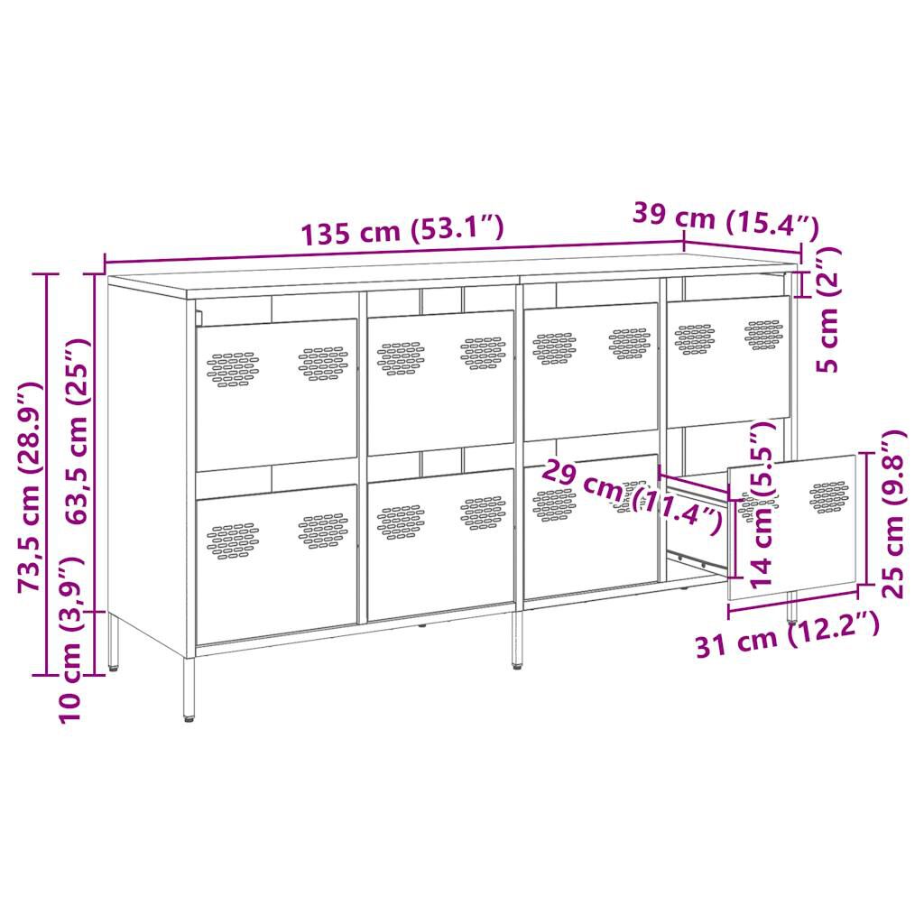 vidaXL Ντουλάπι Ανθρακί 135x39x73,5 εκ. από Χάλυβα Ψυχρής Έλασης