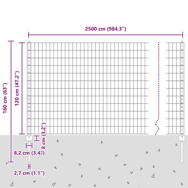 vidaXL Φράχτης με Στήλες. Γκρι 1.2 x 25 m Ατσάλι