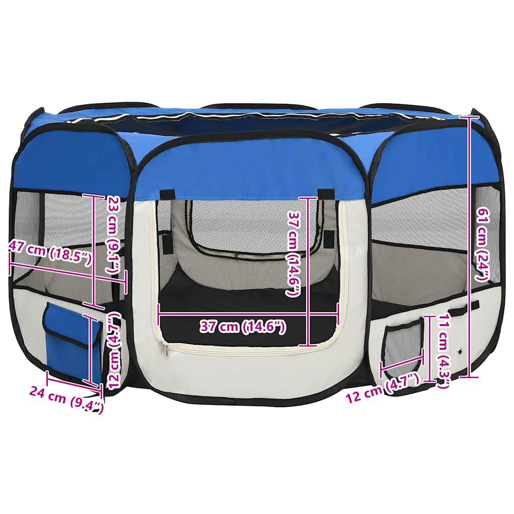 vidaXL Πάρκο Σκύλου Πτυσσόμενο Μπλε 125x125x61 εκ. με Σάκο Μεταφοράς
