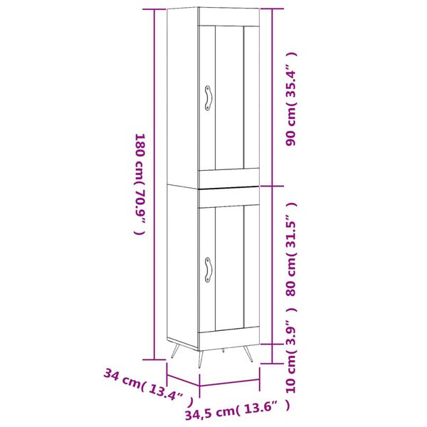 vidaXL Ντουλάπι Λευκό 34,5 x 34 x 180 εκ. από Επεξεργασμένο Ξύλο