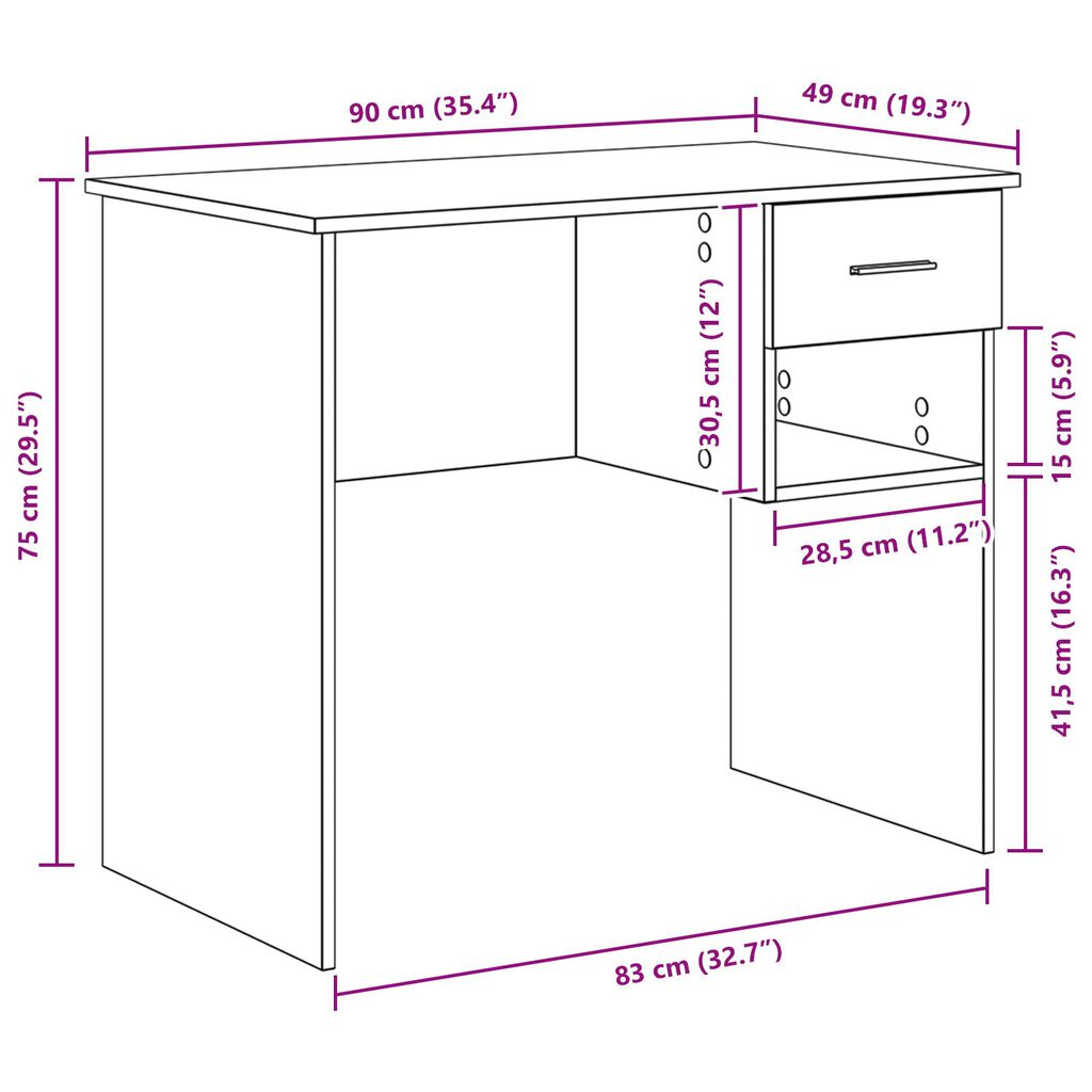 vidaXL Γραφείο με Αποθήκη Γκρι Sonoma 90x49.5x75 cm Επεξεργασμένο Ξύλο