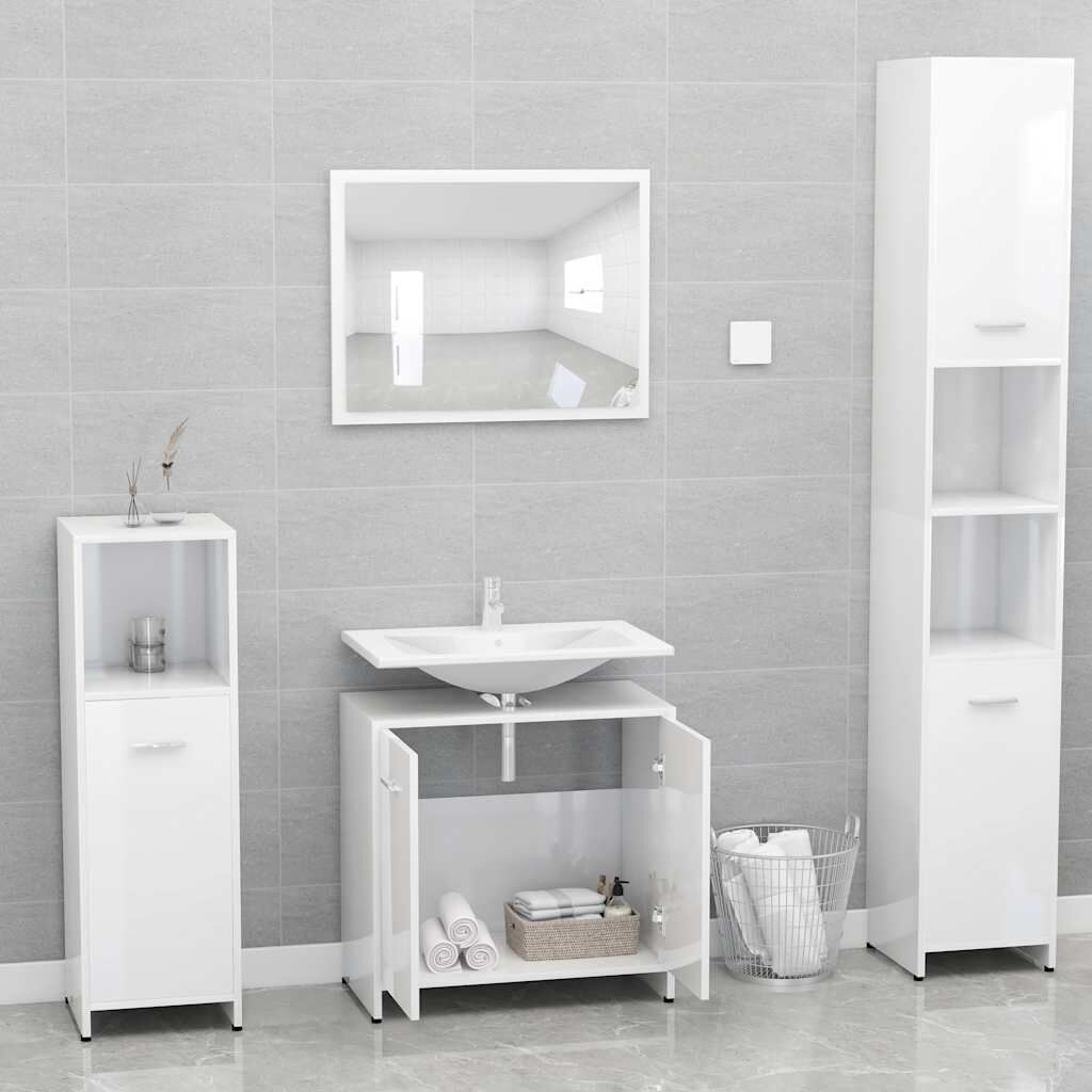 vidaXL Σετ Επίπλων Μπάνιου Γυαλιστερό λευκό από Επεξεργασμένο Ξύλο