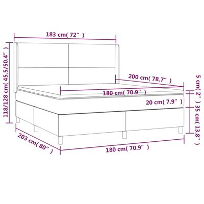 vidaXL Κρεβάτι Boxspring με Στρώμα Λευκό 180x200 εκ. Συνθετικό Δέρμα