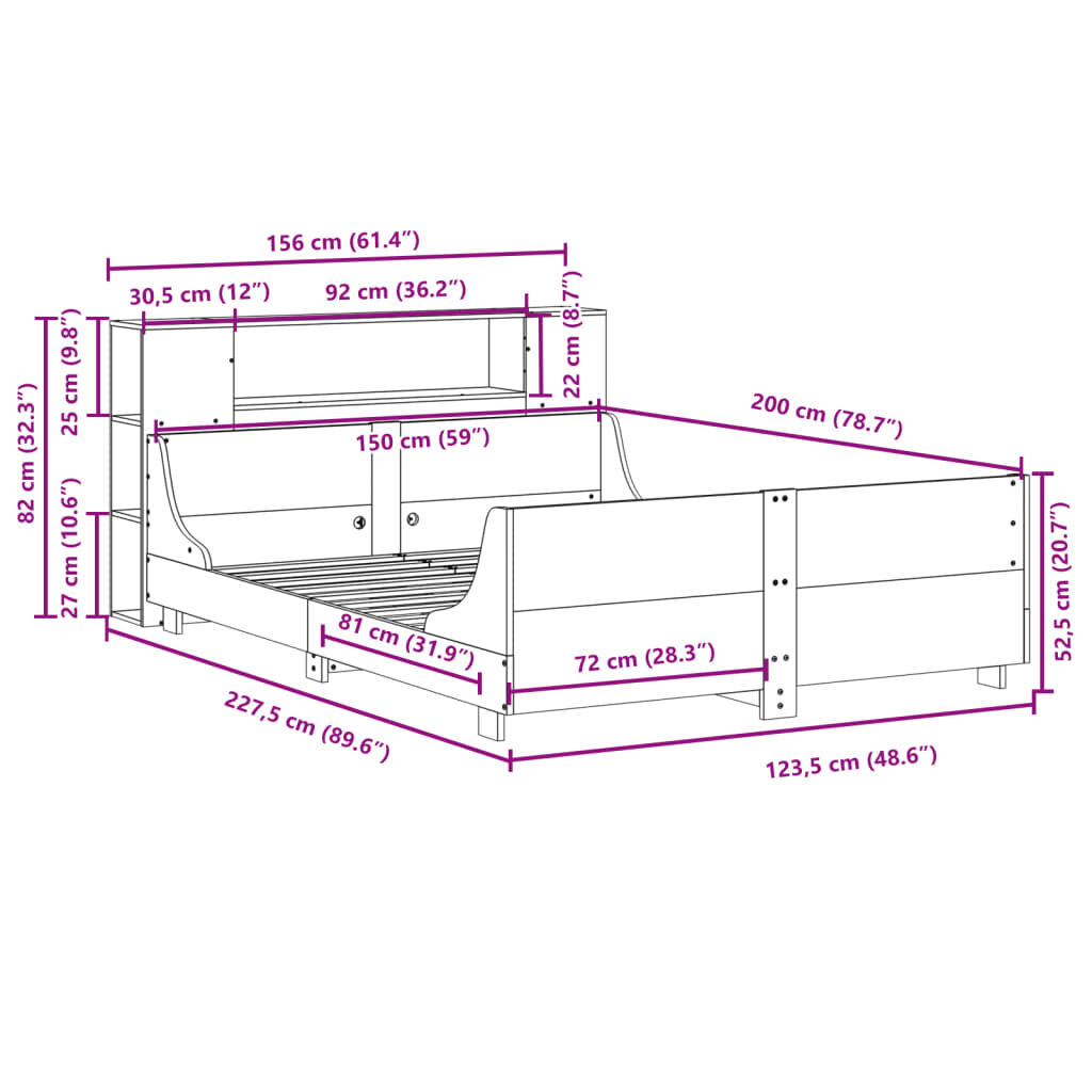 vidaXL Σκελετός Κρεβ. Χωρίς Στρώμα Λευκό 150x200 εκ Μασίφ Πεύκο