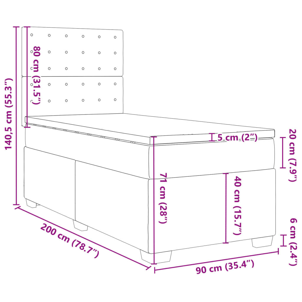 vidaXL Κρεβάτι Boxspring με Στρώμα Μαύρο 90x200εκ. από Συνθετικό Δέρμα