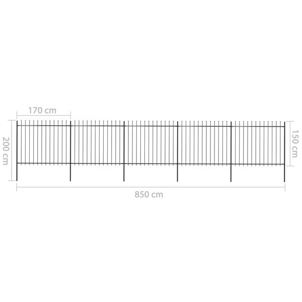 vidaXL Κάγκελα Περίφραξης με Λόγχες Μαύρα 8,5 x 1,5 μ. από Χάλυβα