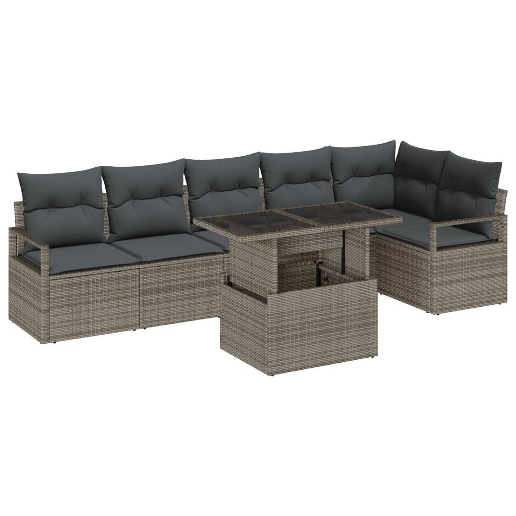 vidaXL Σετ Καναπέ Κήπου με αποθήκευση 7 pcs Γκρι Πολυ ράταν