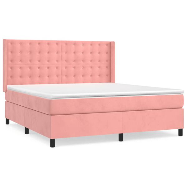vidaXL Κρεβάτι Boxspring με Στρώμα Ροζ 160x200 εκ. Βελούδινο