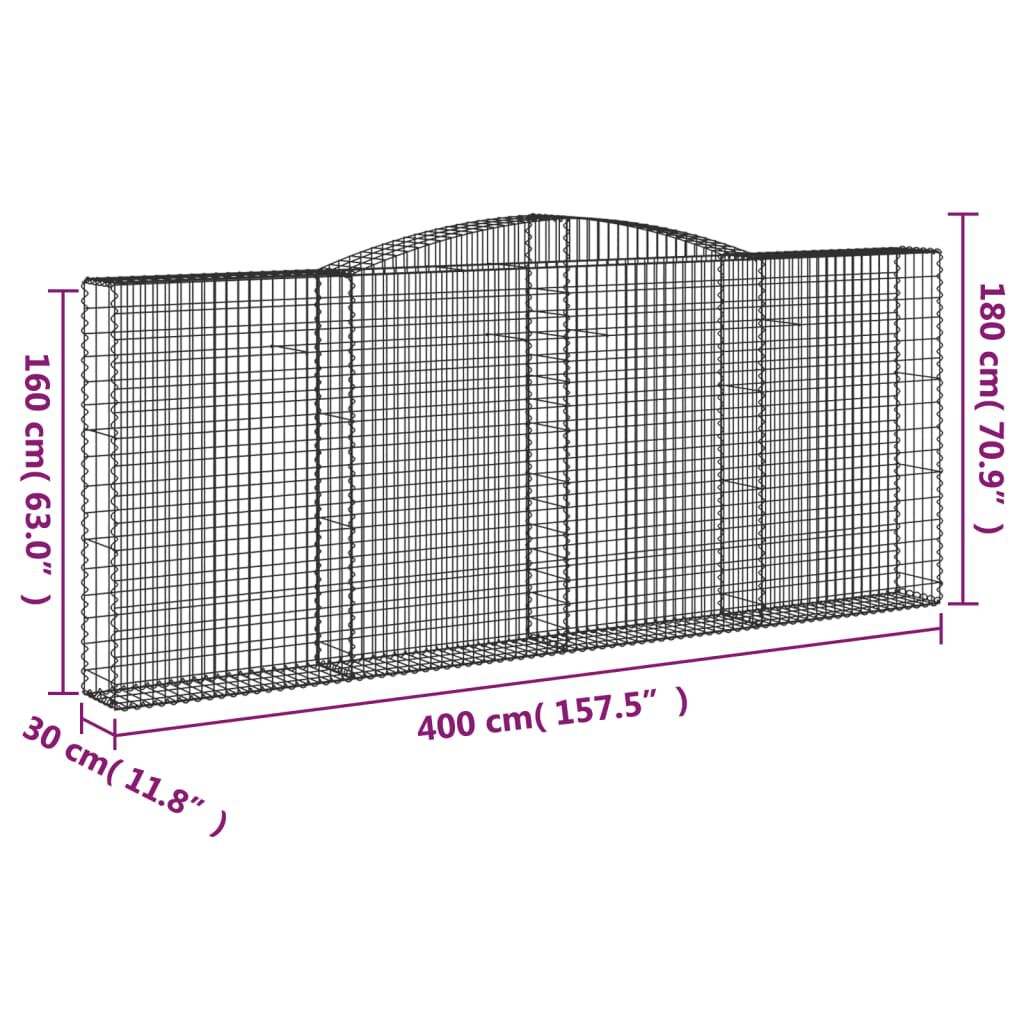 vidaXL Συρματοκιβώτια Τοξωτά 3 τεμ. 400x30x160/180 εκ. Γαλβαν. Ατσάλι