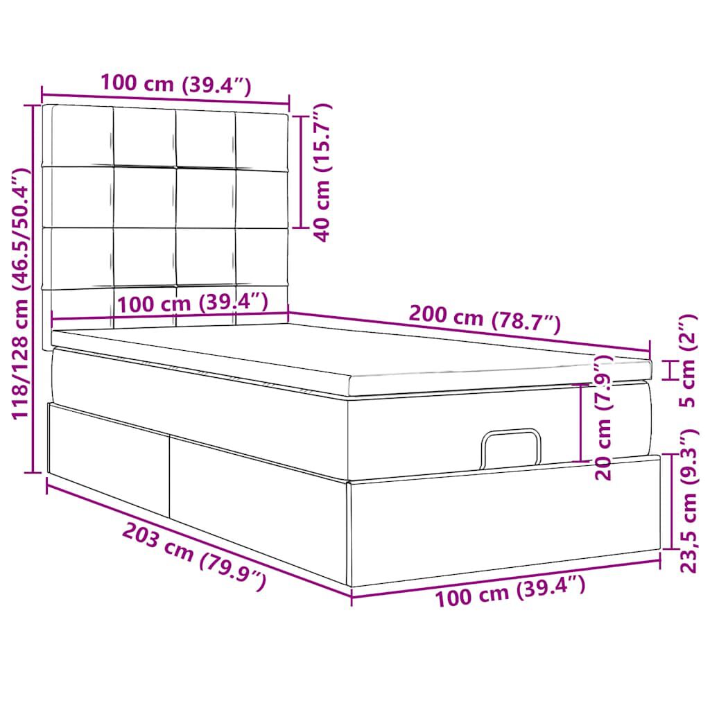 vidaXL Οθωμανικό κρεβάτι με στρώμα & LEDs Taupe 100x200 cm Ύφασμα