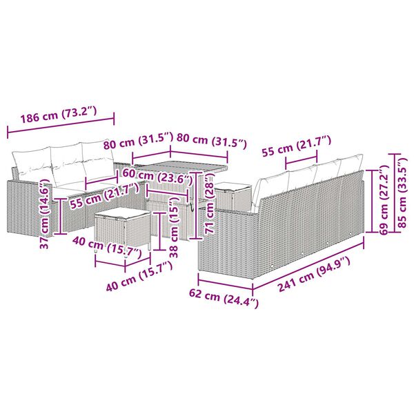 vidaXL Σετ Καναπέ Κήπου 10 pcs Μαύρο συνθετικό ρατάν