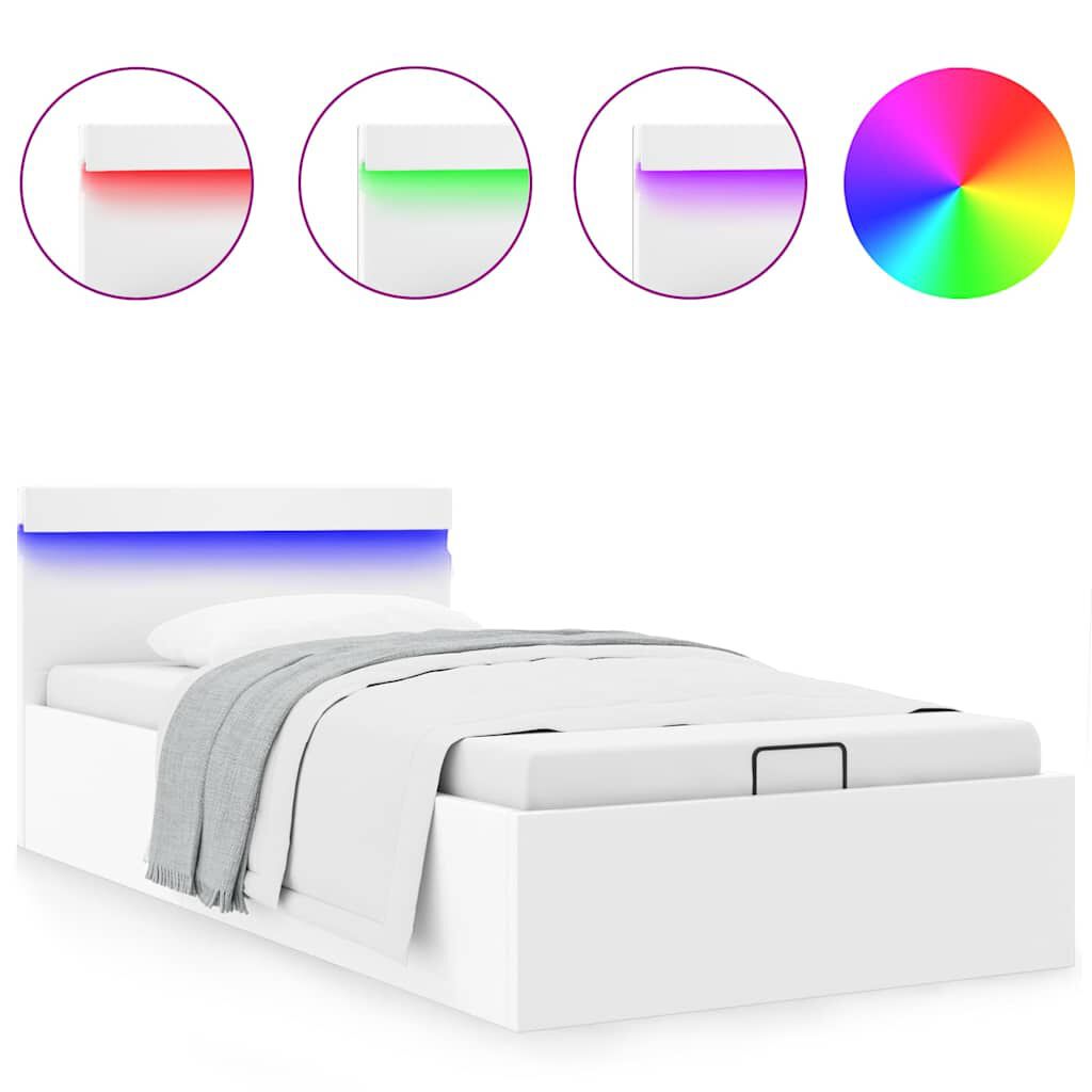 vidaXL Πλαίσιο Κρεβατιού Αποθ. Χώρο/LED Μαύρο 90x200 εκ. Δερματίνη