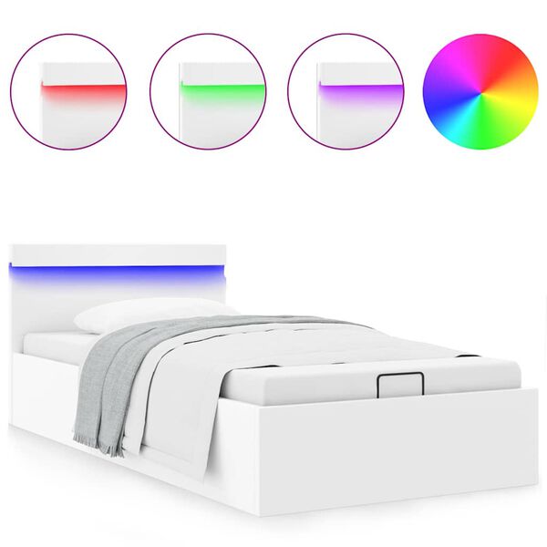vidaXL Πλαίσιο Κρεβατιού Αποθ. Χώρο/LED Μαύρο 90x200 εκ. Δερματίνη