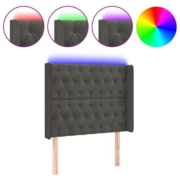 vidaXL Κεφαλάρι Κρεβατιού LED Σκούρο Γκρι 93x16x118/128εκ. Βελούδινο