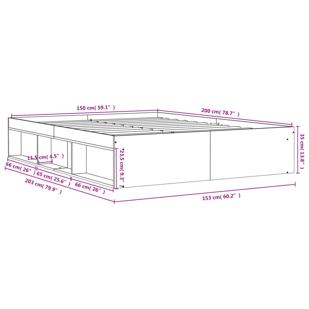 vidaXL Πλαίσιο Κρεβατιού Γκρι Σκυροδέματος 150 x 200 εκ. King Size
