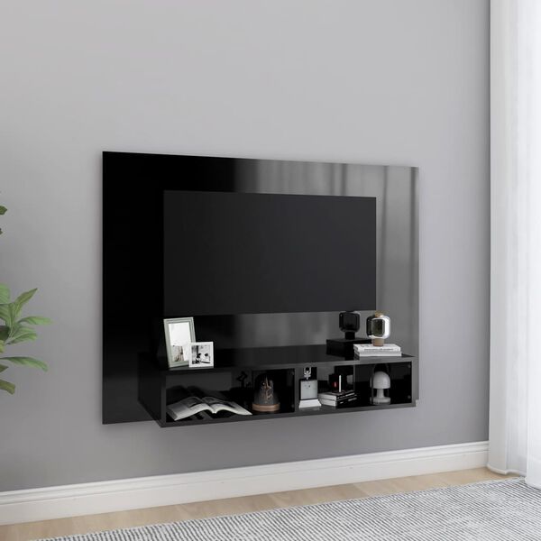 vidaXL Έπιπλο Τηλεόρασης Τοίχου Γυαλ. Μαύρο 120x23,5x90εκ. Μοριοσανίδα