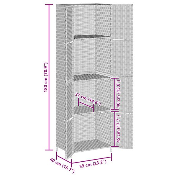 vidaXL Ντουλάπι Αποθήκευσης Κήπου Μαύρο 59x40x180 εκ. από Συνθ. Ρατάν