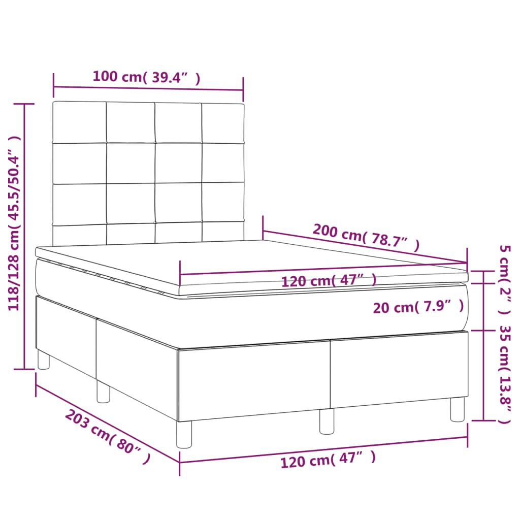 vidaXL Κρεβάτι Boxspring με Στρώμα Κρεμ 120x200 εκ. Υφασμάτινο