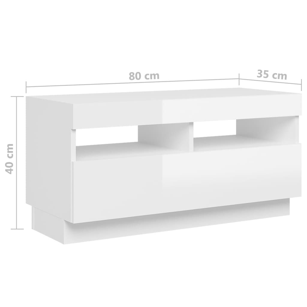 vidaXL Έπιπλο Τηλεόρασης με LED Γυαλιστερό Λευκό 80 x 35 x 40 εκ.