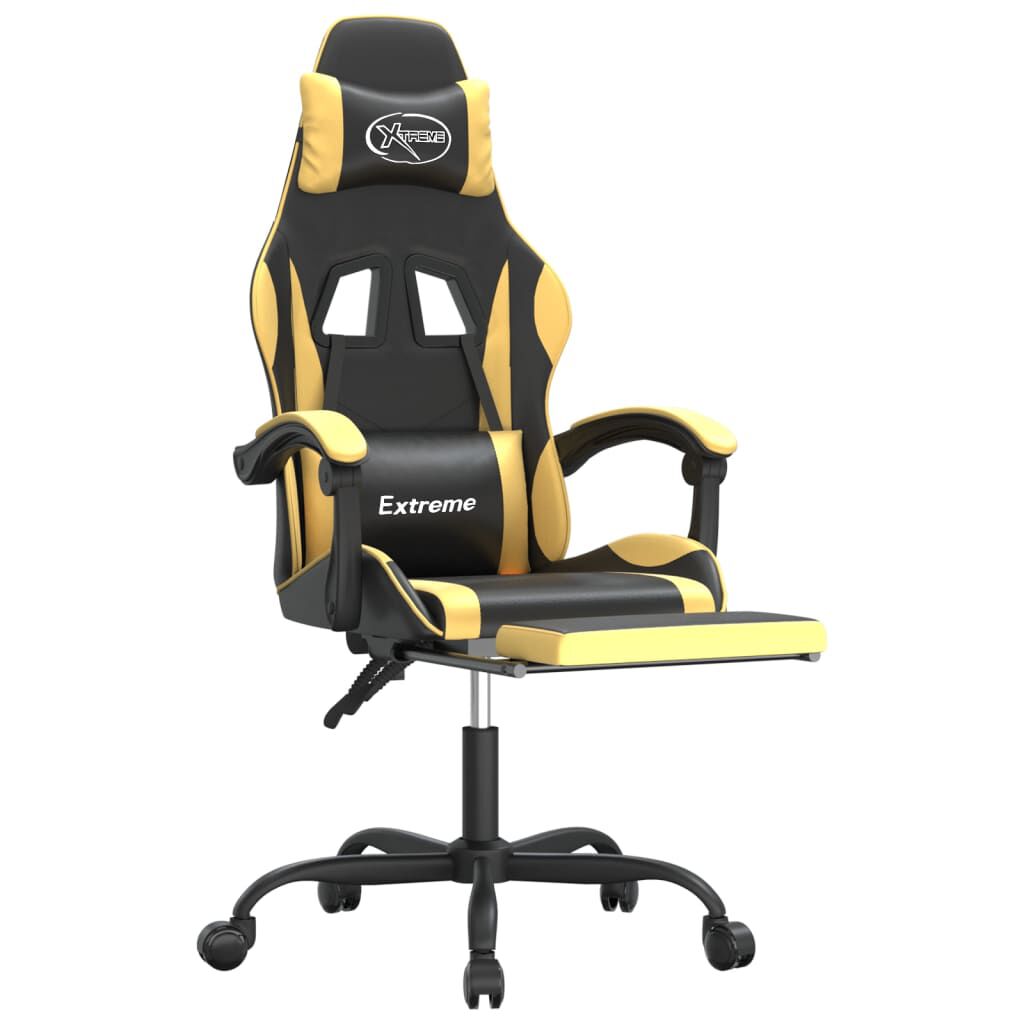 vidaXL Καρέκλα Gaming Μασάζ Υποπόδιο Μαύρο/Χρυσό από Συνθετικό Δέρμα