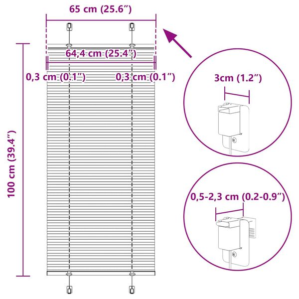 vidaXL Πλισέ περσίδα Μαύρο 65x100 cm Πλάτος υφάσματος 64,4 cm