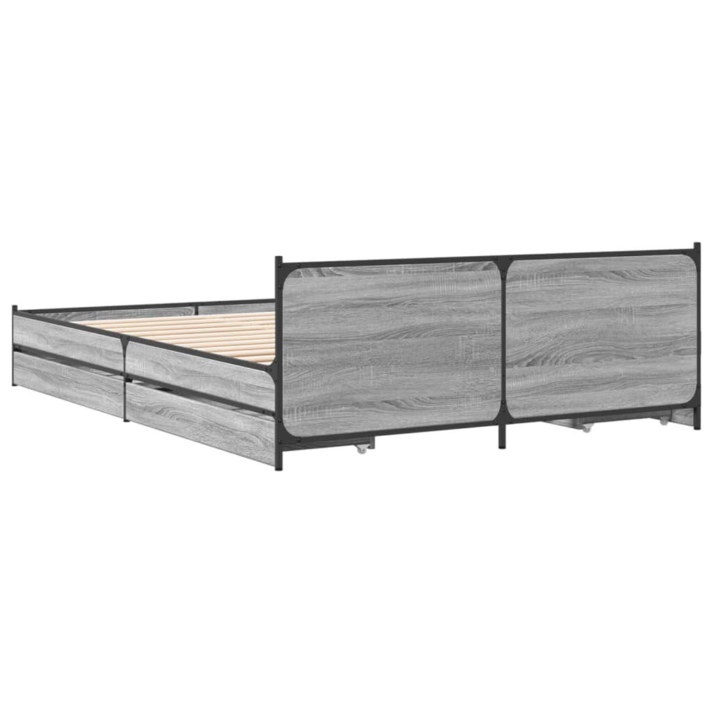 vidaXL Πλαίσιο Κρεβατιού με Συρτάρια Γκρι Sonoma 150x200εκ. Επεξ. Ξύλο