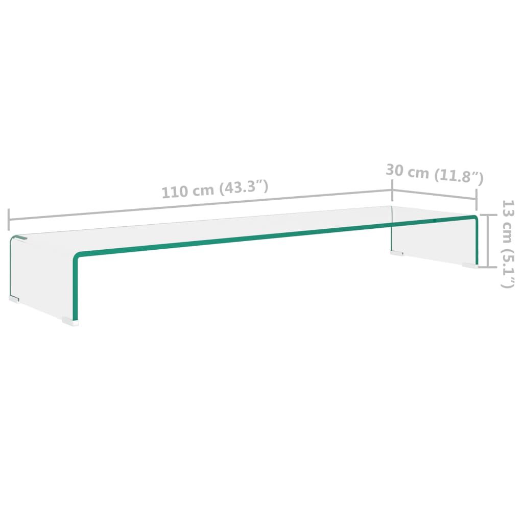 vidaXL Βάση Τηλεόρασης/Οθόνης Διάφανη 110 x 30 x 13 εκ. Γυάλινη