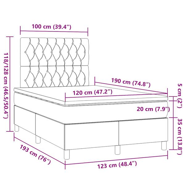 vidaXL Κρεβάτι Boxspring με Στρώμα Σκούρο Καφέ 120x190 εκ Υφασμάτινο