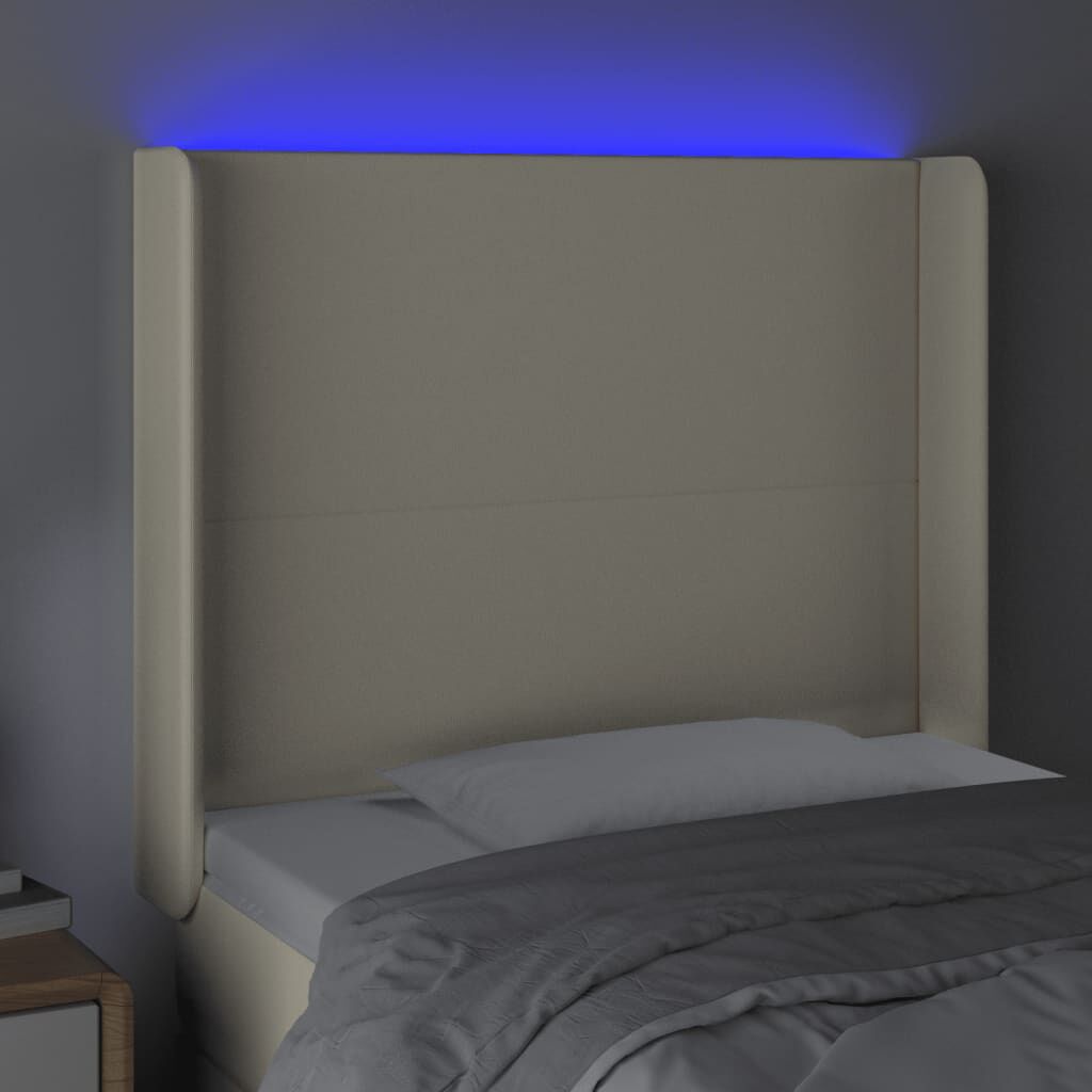 vidaXL Κεφαλάρι Κρεβατιού LED Κρεμ 93x16x118/128εκ. Συνθετ. Δέρμα