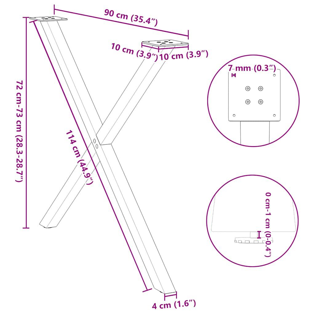 vidaXL Πόδια Τραπεζαρίας σε Σχήμα Χ, 2 τεμ. Λευκά 90x(72-73) εκ. Ατσάλι