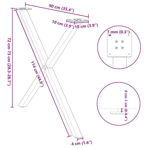 vidaXL Πόδια Τραπεζαρίας σε Σχήμα Χ, 2 τεμ. Λευκά 90x(72-73) εκ. Ατσάλι