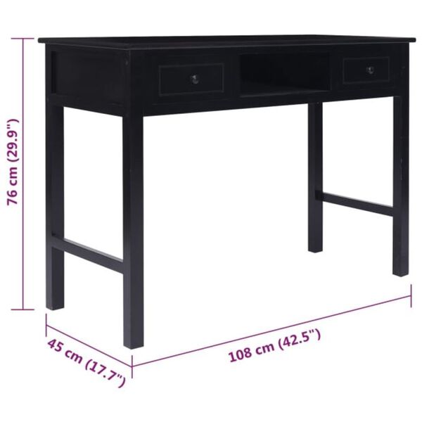 vidaXL Γραφείο Μαύρο 108 x 45 x 76 εκ. από Μασίφ Ξύλο Παυλώνιας