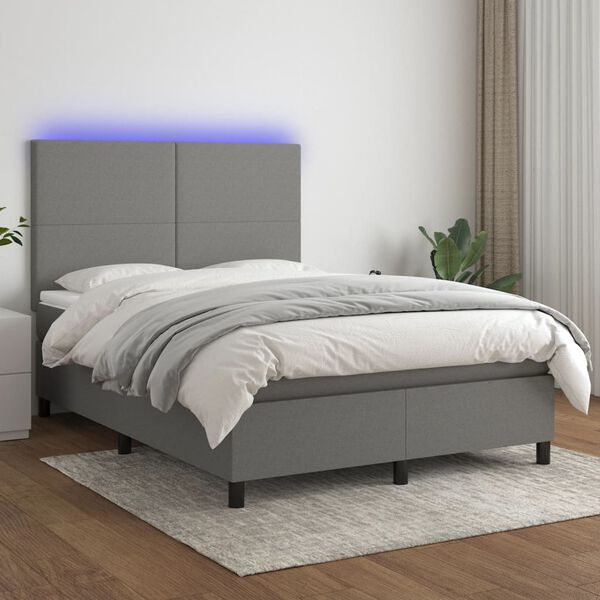 vidaXL &Kappa;&rho;&epsilon;&beta;ά&tau;&iota; Boxspring &mu;&epsilon; &Sigma;&tau;&rho;ώ&mu;&alpha; & LED &Sigma;&kappa;.&Gamma;&kappa;&rho;&iota; 140x190&epsilon;&kappa;. &Upsilon;&phi;&alpha;&sigma;&mu;ά&tau;&iota;&nu;&omicron;
