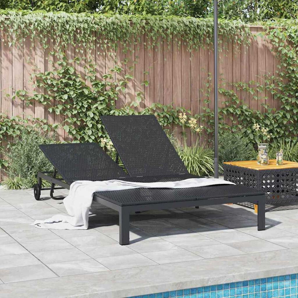 vidaXL Ήλιο-κρεβάτι 2-πρόσωπο Μαύρο 115 x 206 x 75εκ συνθετικό ρατάν