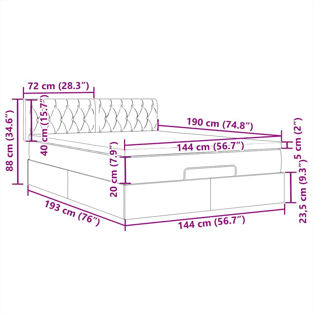 vidaXL Οθωμανικό κρεβάτι με στρώμα&LEDs Ανοιχτό γκρι 140x190cm Ύφασμα