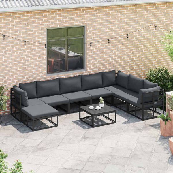 vidaXL Σετ Καναπέ Κήπου με μαξιλάρι 8 pcs Μαύρο Αλουμίνιο