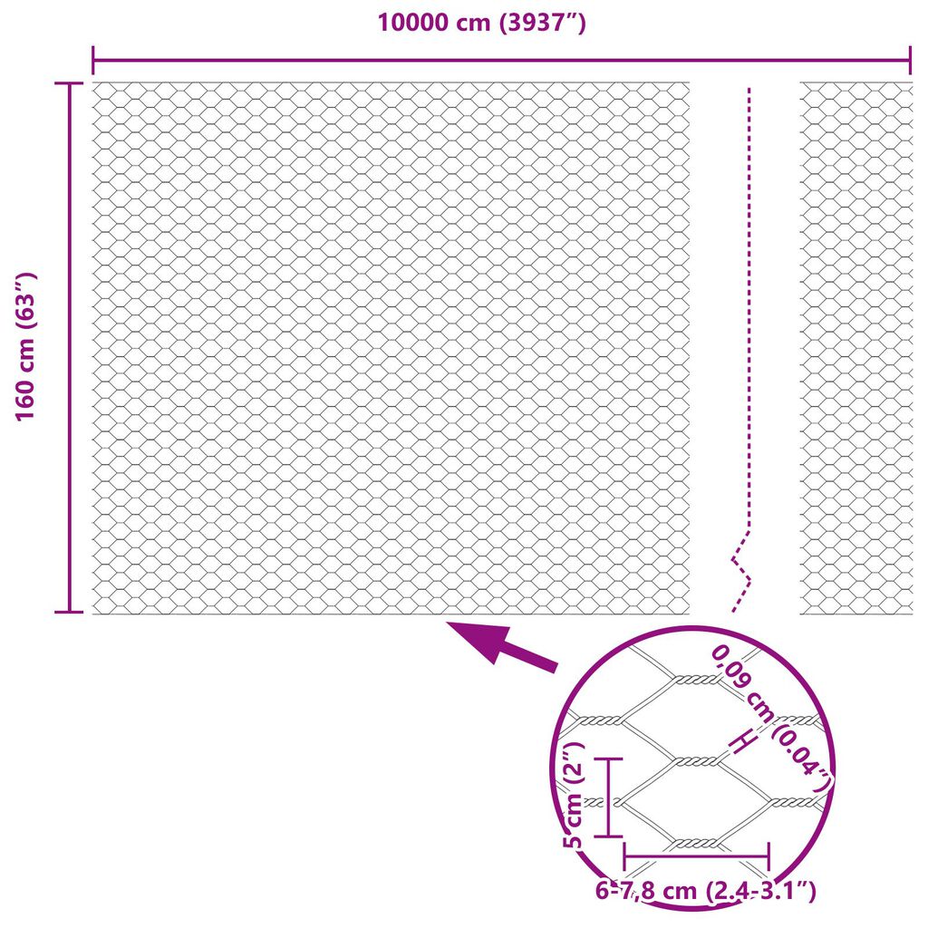 vidaXL Εξάγωνη Φράκτη Γκρι 1.6x100 μ Ατσάλι