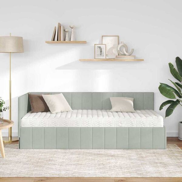 vidaXL Κρεβάτι Γωνίας με στρώμα Ανοιχτό γκρι 80 x 200 cm Βελούδο